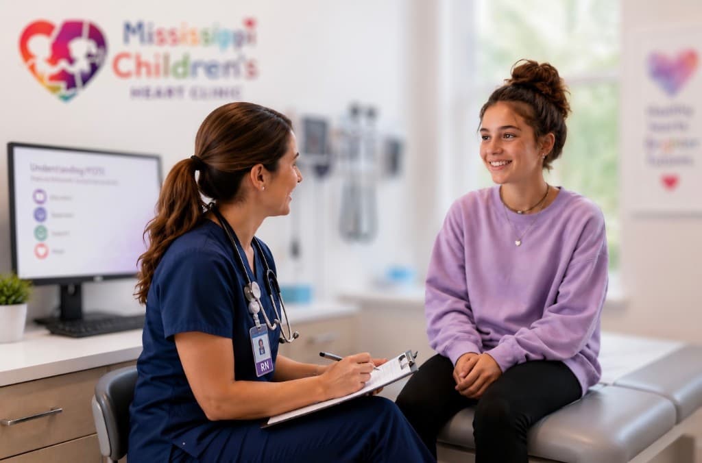 Teen patient consulting with a nurse at Mississippi Children's Heart Clinic